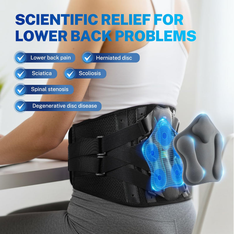 Back Brace for Women Men, Reinforced 3D Lumbar Support Pad, 4 Carbon Fiber Splints, Ultra-thin Air Mesh, Wear for Under Clothes, for Lower Back Pain Relief, Sciatica, Posture, Lifting, Size L Black - BeesActive Australia