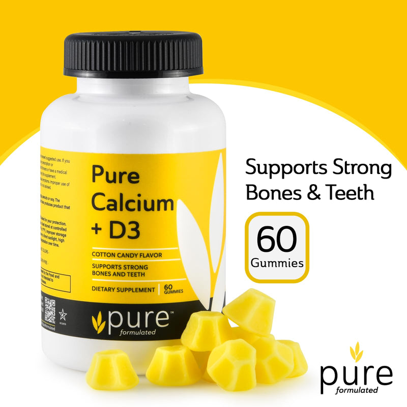 Vegan Calcium with Vitamin D3 Strong Bone & Teeth Support Calcium with 1000 IU D3 Gummies for Adults & Kids, Kosher, Gluten-Free, Dairy-Free, 60 Gummies calcium + D