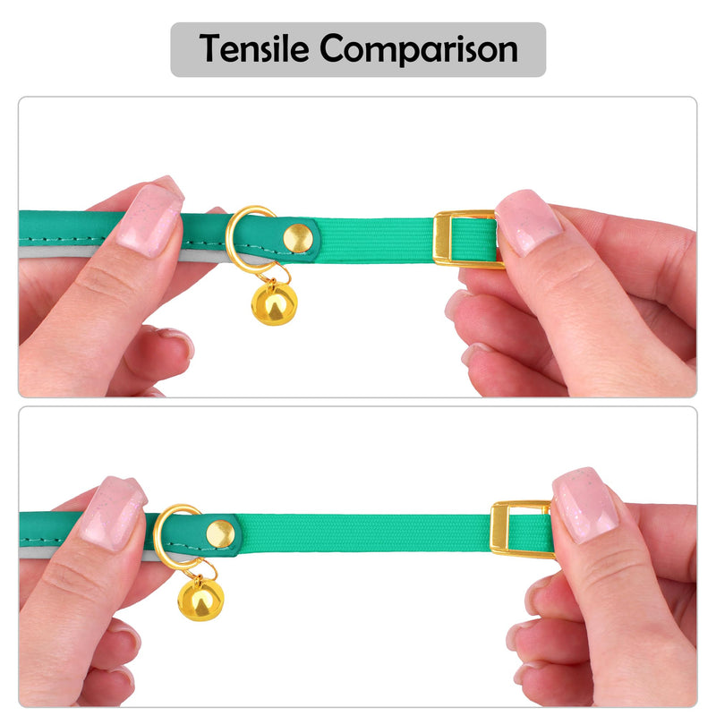 OOPSDOGGY Rolled Leather Cat Collar with Bell - Reflective Kitten Collar with Safety Elastic Strap - Adjustable Small Pet Collars for Boy Girl Cats (Teal) Teal - BeesActive Australia