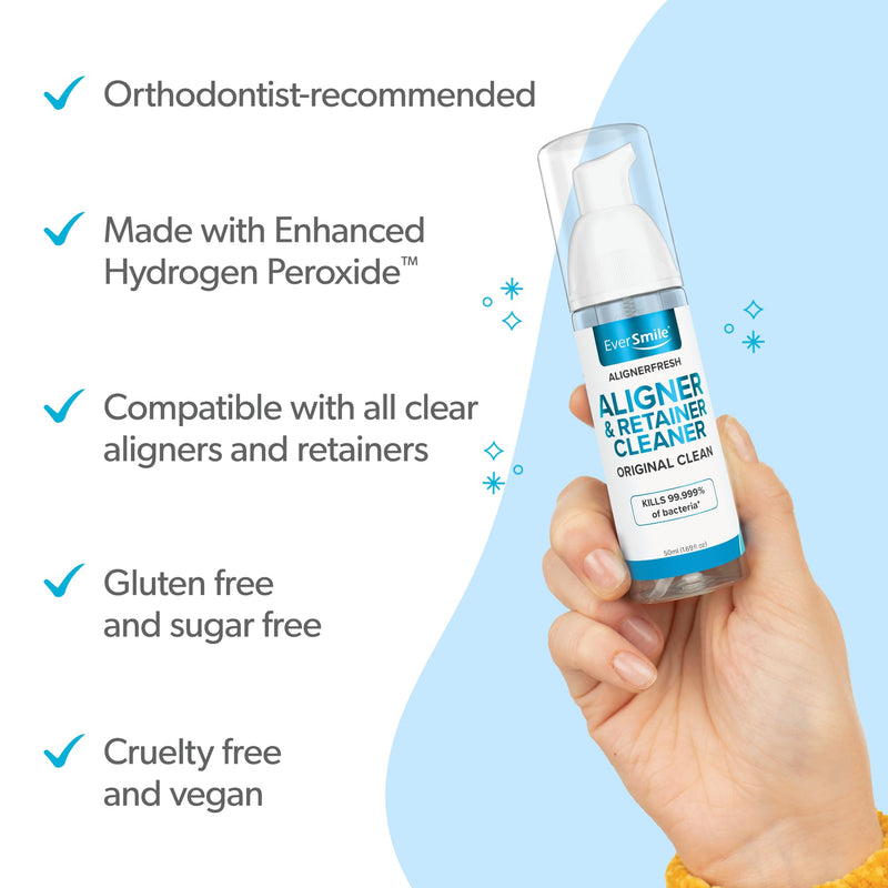 EverSmile AlignerFresh Original Clean Foam – Cleaner Compatible w/Invisalign and All Clear Aligners & Retainers – Eliminates Bacteria, Whitens Teeth, Fights Bad Breath – 50ml (1 Pack) Original Clean Fresh Mint 50mL 1-Pack