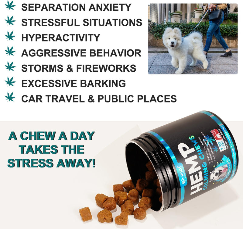 Calming Treats for Dogs, 150 Chews Hemp-Based Calming Chews for Dogs – Supports Relaxation During Separation, Barking, Fireworks & Thunderstorms – with Natural Ingredients (Peking Duck) Peking Duck