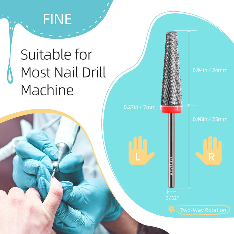 24mm Super Long 5 in 1 Nail Drill Bits, Cross Tapered Carbide Bit, 3/32" Two-way Rotate Drill Bits for Nails, Remove Acrylic Nails/Gel, Electric File Tool Drills Manicure Accessories (F) Long 24mm 24mm 5in1 - F - BeesActive Australia