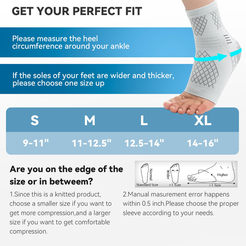 INDEEMAX 2 Pack Ankle Brace for Sprained Ankle, Arch Support Compression Sleeve Socks for Women & Men, Achilles Tendonitis Brace Wraps for Plantar Fasciitis, Foot Swelling Relief Medium Grey