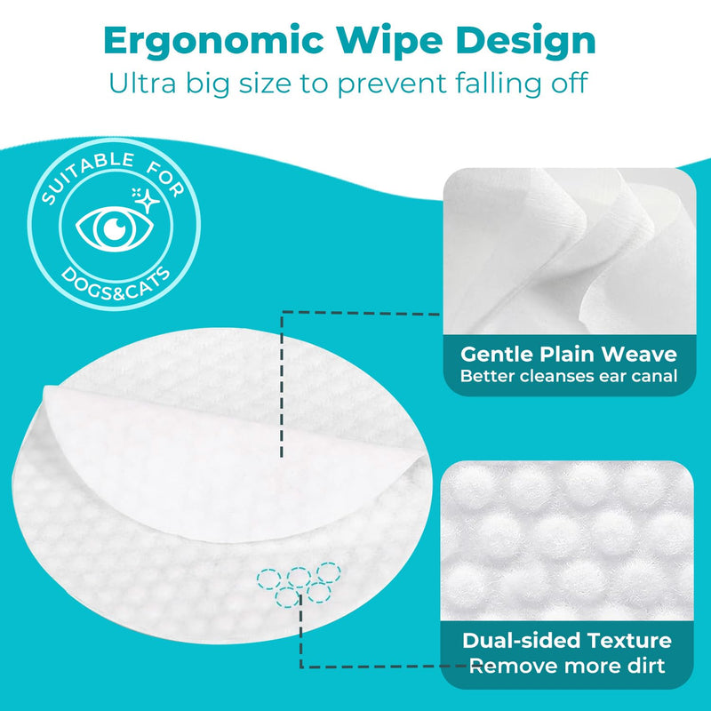 Gentle Pet Eye Wipes, Hypoallergenic Tear Stain Remover for Cats and Dogs, 100 Count Unscented Cleaning Pads with Adequate Fluid Content Eye Wipes - 100 Counts