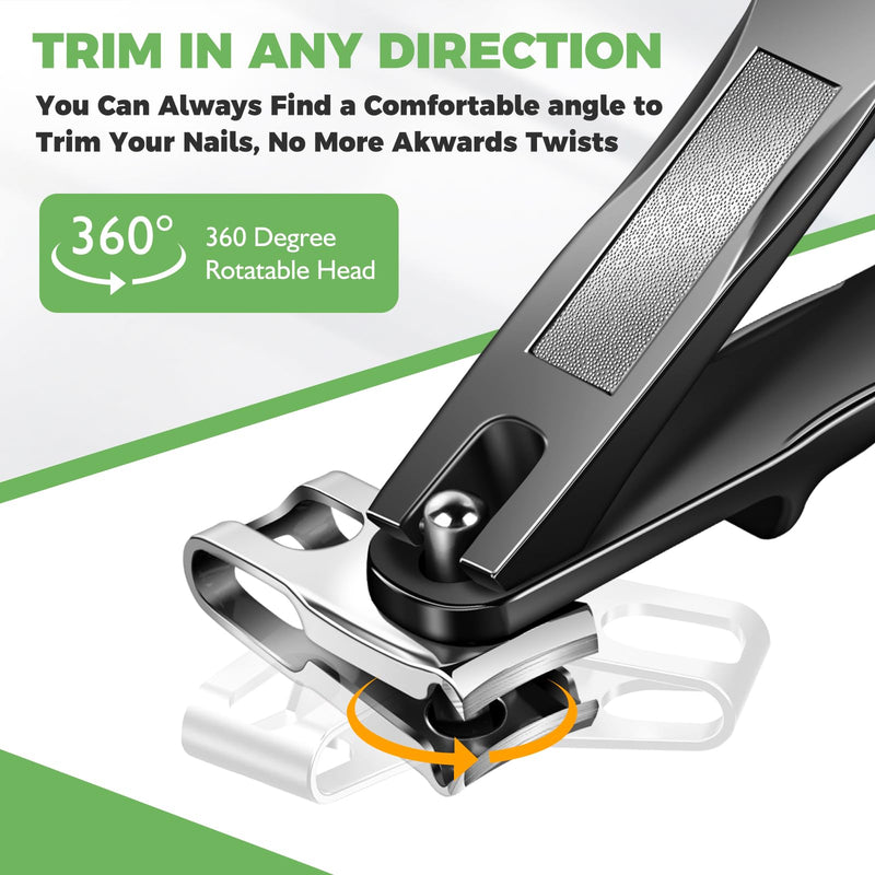 Toenail Clippers for Seniors Thick Toenails, Angled Head Large Toe Nail Clippers for Thick Nails for Men, Heavy Duty Ingrown Toenail Clippers with Wide Jaw, 360° Rotating Nail Clipper with Long Hande 6PCS Nail Clippers Set
