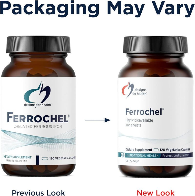 Designs for Health Ferrochel Chelated Iron - Highly-Absorbable Iron Supplement for Women & Men as Ferrous Bisglycinate Chelate - Iron Pills Safe for Pregnant Women & Teens (120 Vegan Iron Capsules) Standard Packaging - BeesActive Australia