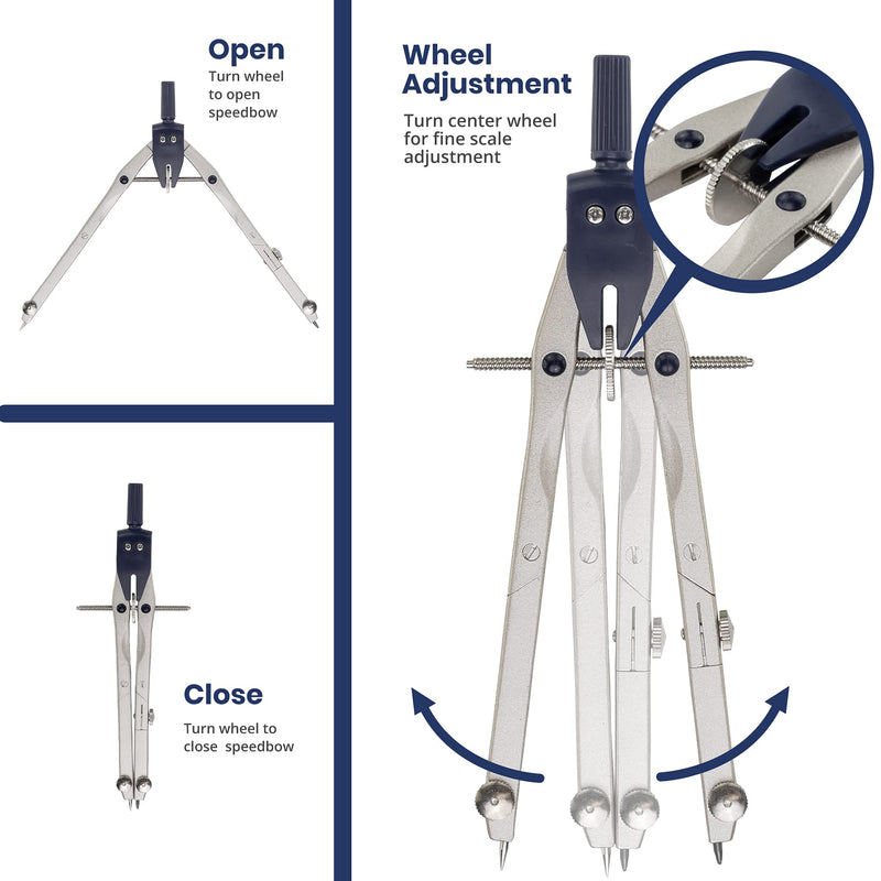 Pacific Arc Quick Rapid Bow Compass with Extension bar, ruling Pen, Universal Adaptor, 6 inch Break Leg, and Replacement Lead. Extension Bar With Ruling Pen - BeesActive Australia