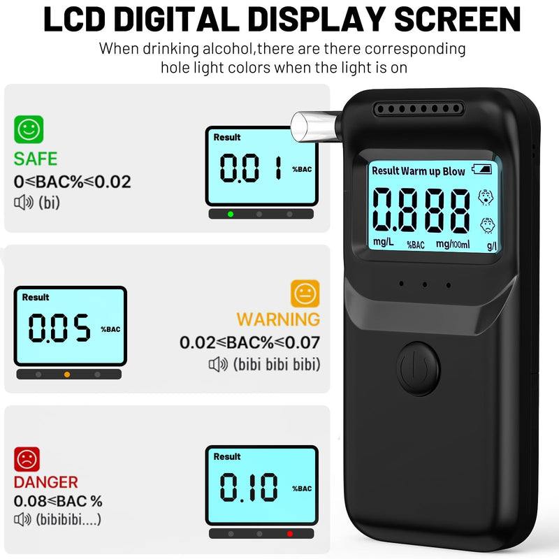 Breathalyzer,Portable Breathalyzer for Alcohol Tests Fast-High-Accuracy Alcohol Breathalyzer Tester with LCD Display and 10Pcs Reusable Mouthpieces for Personal&Professional Use - BeesActive Australia