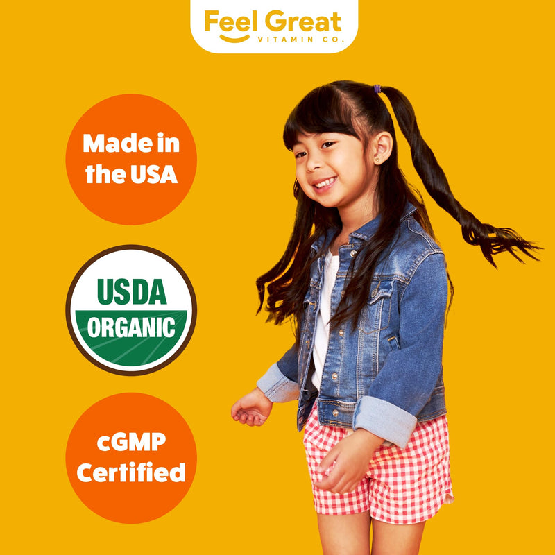 Feel Great Organic Vitamin C Liquid Drops for Kids & Toddlers | Immune Support & Antioxidant Supplement | Easy-to-Take Liquid | USDA Organic, Vegan, Non-GMO, Gluten-Free | 2 fl oz