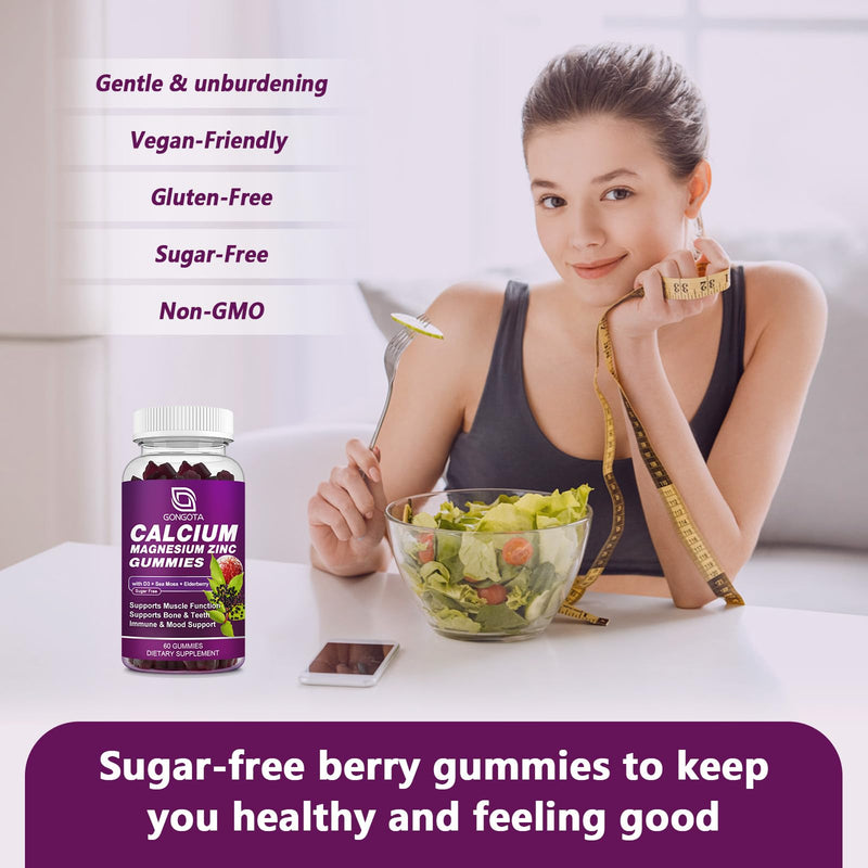 Calcium Magnesium Zinc with Vitamin D3 Supplement, Highly Absorbent Calcium Gummies with 300mg Magnesium glycinate Support Bone & Teeth, Muscle for Adults and Teens,Sugar Free, Vegan - 60 Count Elderberry 60 Count (Pack of 1)