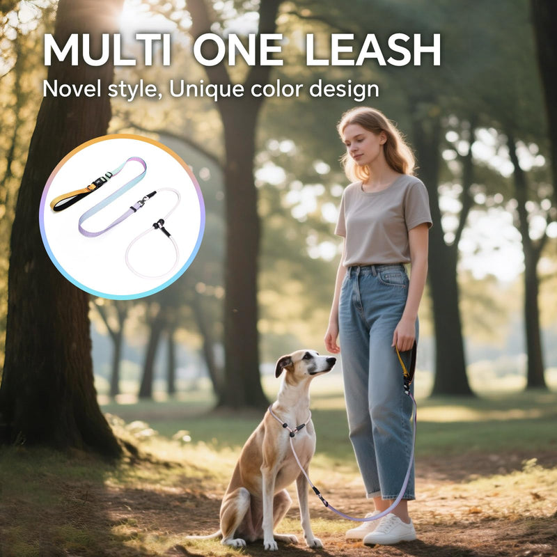 QQPETS Adjustable Slip Lead Dog Leash, Hands Free Waist Leash for Dog Walking, Reflective Training Lead with 360° Swivel Anti-Tangle, 4-7 ft Length for All Breeds Color Gradient