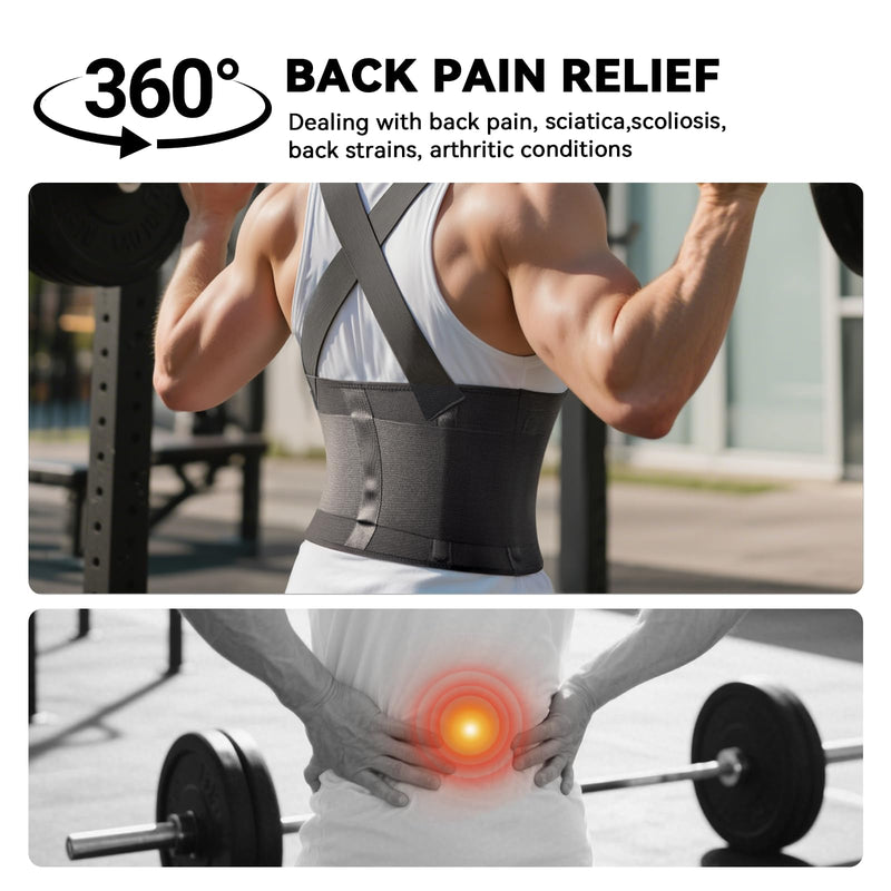 Work Back Brace for Men & Women, Adjustable Lower Back Support Belt with Suspenders for Back Pain Relief, Moving Construction Warehouse Heavy Lifting Safety & Protection (Black, Medium) Black - BeesActive Australia