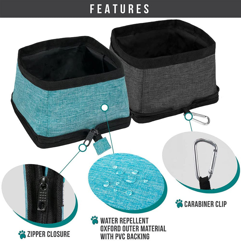 PetAmi Collapsible Dog Bowls 2 Pack, Food and Water Bowls Travel Set, Portable Pet Dish No Spill, Foldable Lightweight BPA Free Leakproof Bowls, Camping Hiking Walking Outdoor Gear Accessories, Blue Turquoise Blue - BeesActive Australia