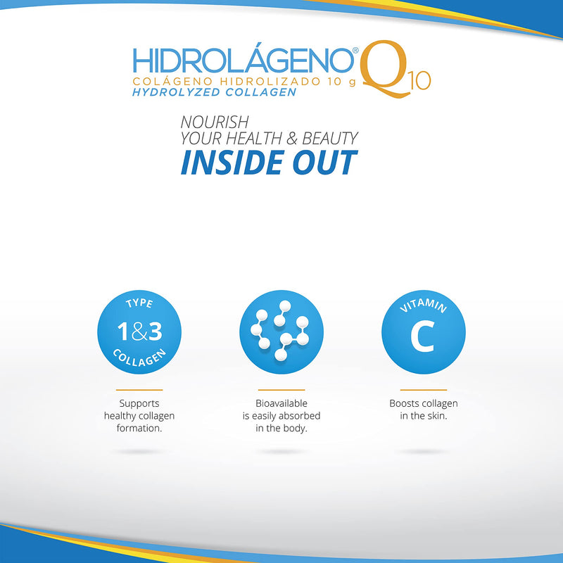 Hidrolageno Q10, Hydrolyzed Collagen, Vitamins, ZINC, Antioxidants, 30 sachets per Pack, 4.2 Ounce (Pack of 1)