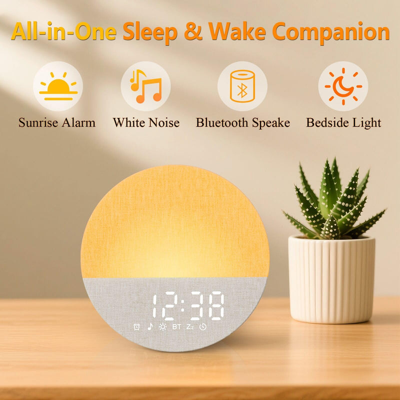 Sunrise Alarm Clock for Morning Wake-up: Gentle Gradual Wake Up Light for Heavy Sleepers Relieve Stress - Linen-Wrapped for Bedroom - 30 Sleep Sounds White Noise Machine with Memory & Bluetooth 6.5*4.6*6.2 Inch - BeesActive Australia