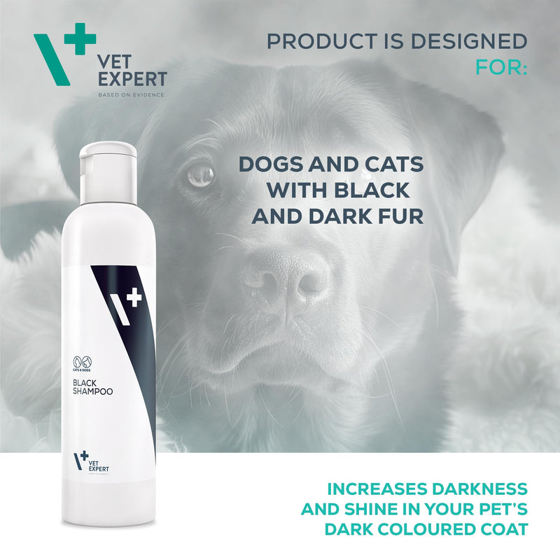 Vet Expert Black Shampoo for Dogs and Cats – Enhances and Intensifies Dark and Black Hair with Henna Extract, Panthenol, and Glycerine – 250ml