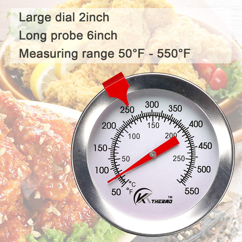KT THERMO Deep Fry Thermometer with Instant Read,Dial Thermometer,6" Stainless Steel Stem Meat Cooking Thermometer,Best for Turkey,BBQ,Grill 1