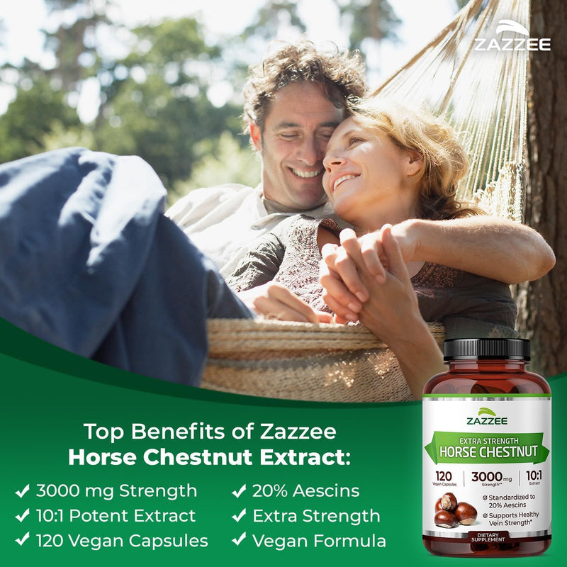 Zazzee Anti Aging Circulatory Support Bundle | Extra Strength Horse Chestnut Supplement with Antioxidant Rich 50:1 Grape Seed Extract Capsules | Non-GMO Vegan & ISO Lab Tested