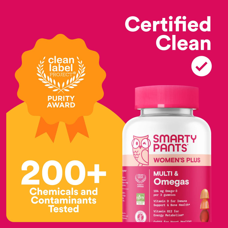 SmartyPants Women's Multivitamin Gummies - Improved Formula: Omega 3 (DHA/EPA), Methylfolate, CoQ10, Vitamin D3, C, Vitamin B12, B6, A, K & Zinc, Inositol, Gluten Free, 90 Count (30 Day Supply) New Formula 90 Count (Pack of 1)
