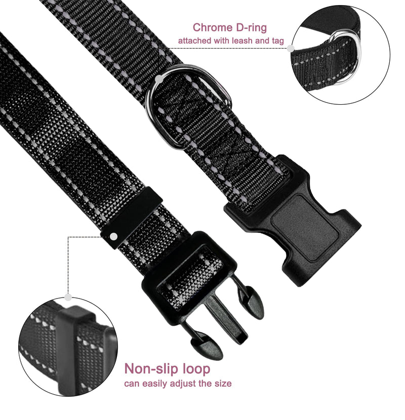 Large Dog Collar, Reflective Pet Collar with Buckle Adjustable Safety Nylon Collars for Small Medium Large Dogs, Black Large :Width 0.98",Neck 16-24" - BeesActive Australia