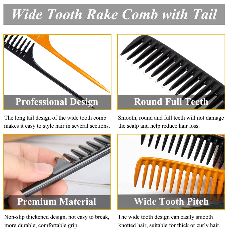 2Packs Wide Tooth Comb Rat Tail Combs for Wet Curly Hair, Premium Detangling Hair Brush Shower Comb, Anti Static Heat Resistant Teasing Combs Styling Comb Set for Women Men, Fit for All Kinds of Hair 2-Pack Tail Combs - BeesActive Australia