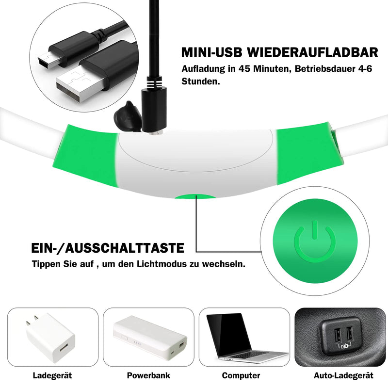 Nepfaivy Luminous Dog Collar USB Rechargeable - Waterproof Dog Collar Luminous with 3 Lighting Modes, Length-Adjustable LED Collar for Small, Medium and Large Dogs (Green) Green - BeesActive Australia