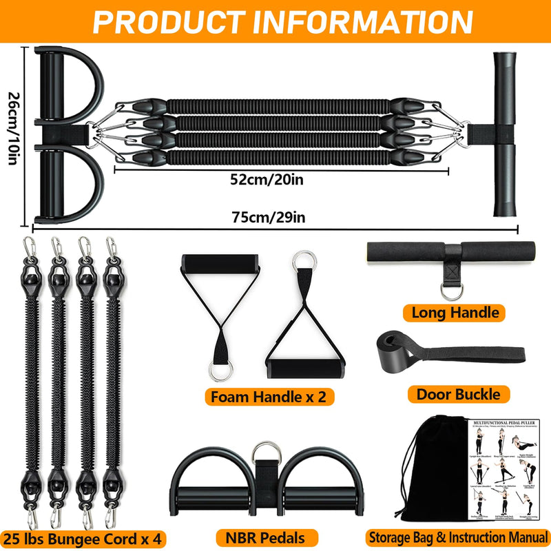 Upgrade Foot Pedal Resistance Band, 100lbs Adjustable 4 Tube Pedal Ankle Puller Resistance Band with Handle, Multifunction Home Gym Equipment, Stirrup Puller for Men Women for Full Body Workout Black 4 Tube