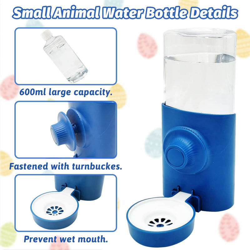 Fhiny Rabbit Water Bottle No Drip, 2 PCS Hanging Guinea Pig Water Dispenser 600ml Small Animal Gravity Automatic Water Feeder for Bunny Guinea Pigs Chinchillas Hedgehogs Ferrets Squirrels (Blue) Blue - BeesActive Australia