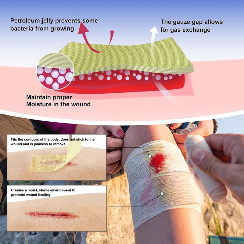Ceeport Medical Xeroform Petrolatum Dressing 1"x8", 50 Individual Pack, Non-Adherent Gauze Pad Strip, Fine Mesh Gauze Patch Supplies for Wound Care, Burns, Lacerations, & Skin Grafts 1"x8" - BeesActive Australia