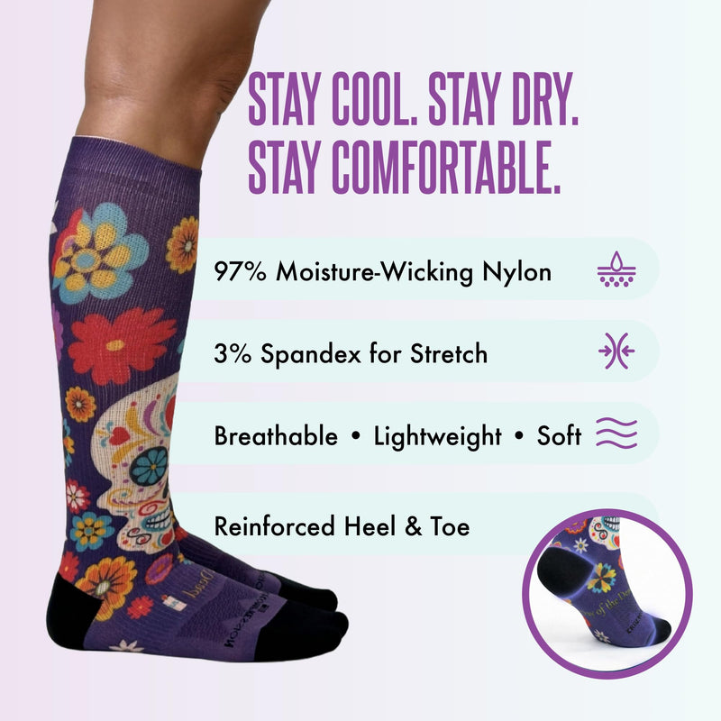 Crazy Compression Over-the-Calf Socks with Fun Designs Small-Medium Calavera Purple (Wide)