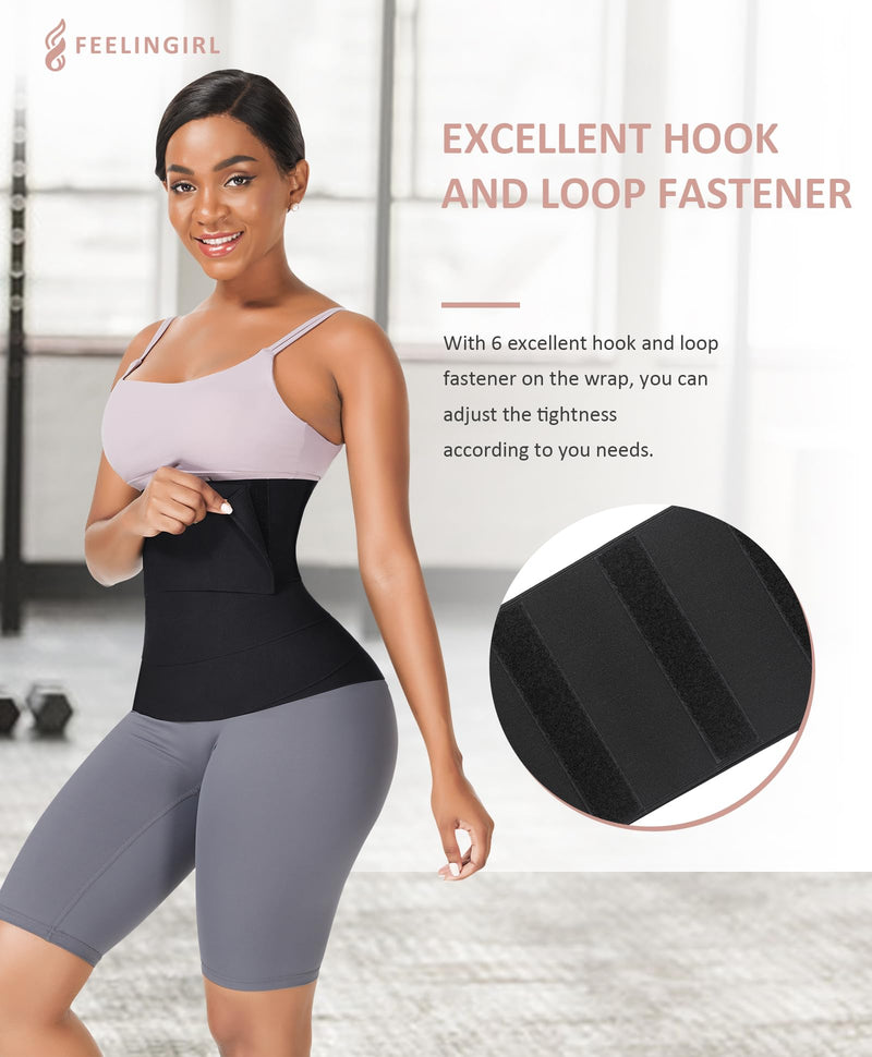 FeelinGirl Waist Trainer for Women Bandage Wrap Trimmer Belt Long Torso Tummy Wraps Belly Body Shaper Waist Trimmer Belt Aa/Black - One Size