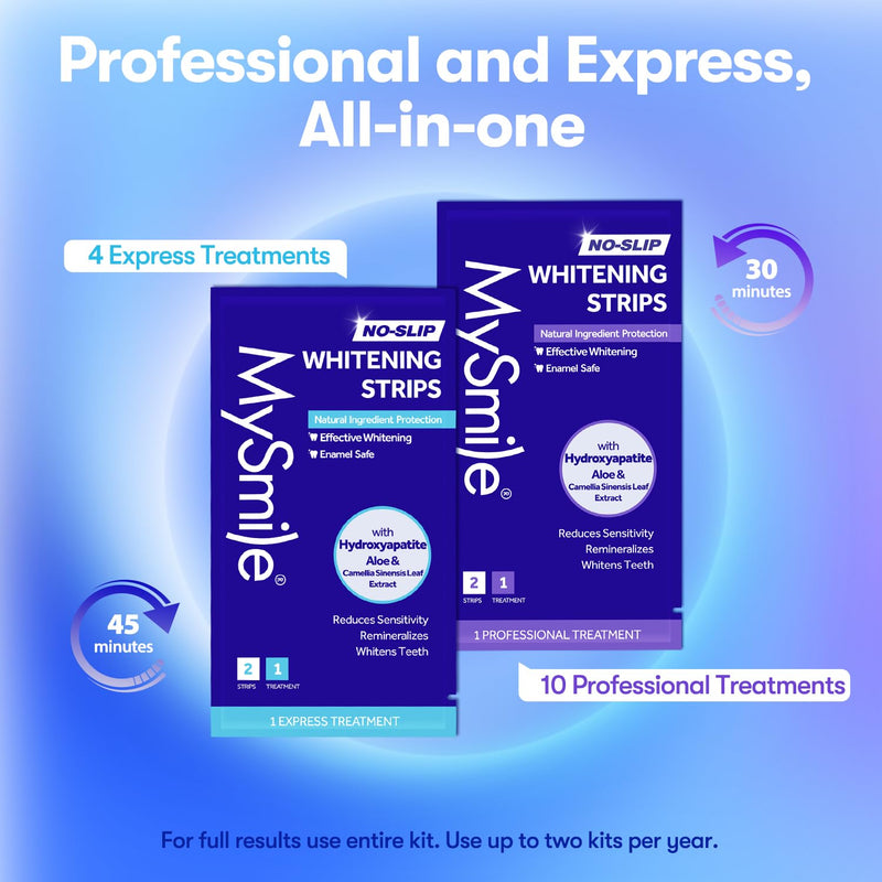 MySmile Teeth Whitening Strips 14 Treatments Kit, Hydroxyapatite-Infuse White Strips, Non-Sensitive Teeth Whitening with Soothing Natural Ingredients, Enamel-Safe, Residue-Free, Non-Slip(28 Count) 28 Count (Pack of 1) - BeesActive Australia
