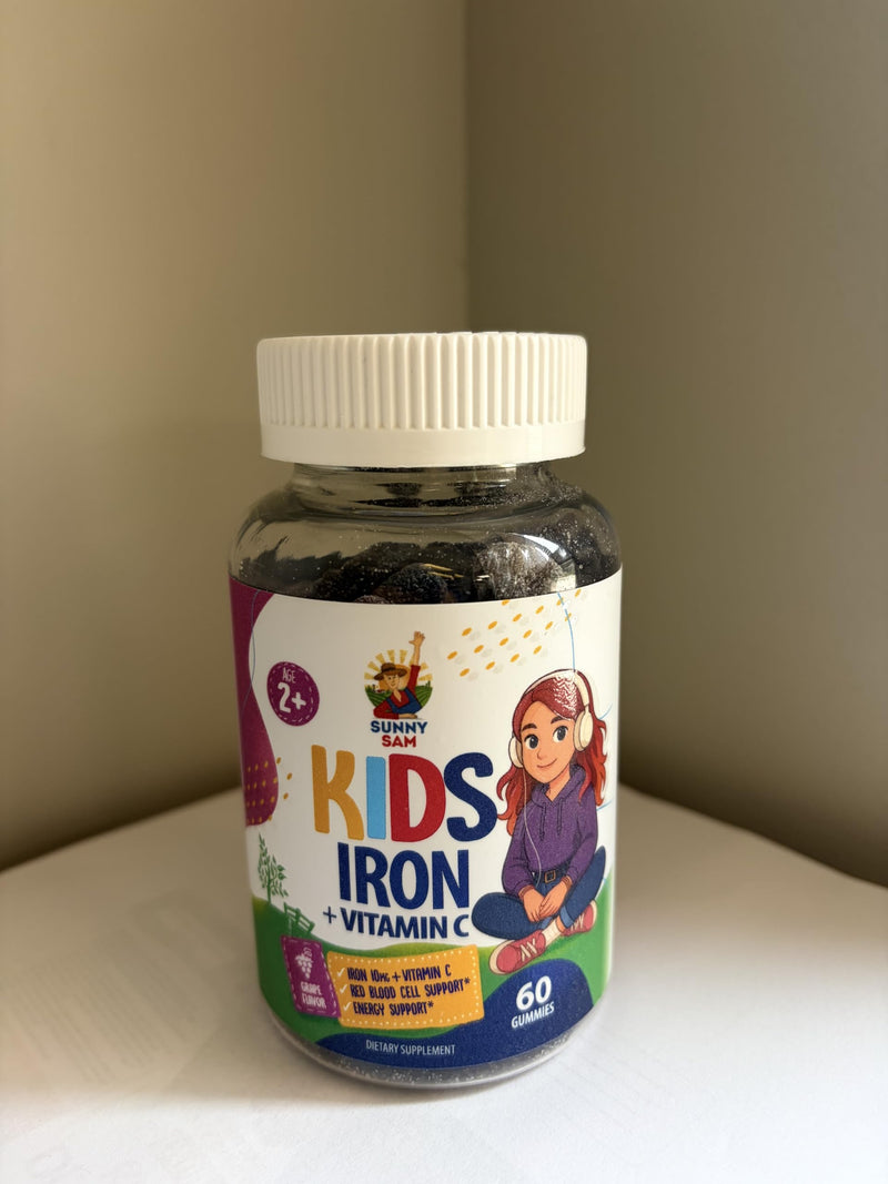 SUNNY SAM Iron Gummies for Kids & Teens - 10mg Vitamins with Vitamin C - Low-Sugar Chewable Iron Gummy Supplement for Immune Support, Supports Red Blood Cell Production for Children & Teen Girls 60 Count (Pack of 2)