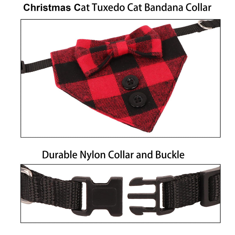 ADOGGYGO Christmas Cat Tuxedo Collar, Red Plaid Cat Christmas Collar with Bowtie, Adjustable Pet Christmas Costumes Collars for Cat Kitten (Red Plaid-1) Red Plaid-1 - BeesActive Australia