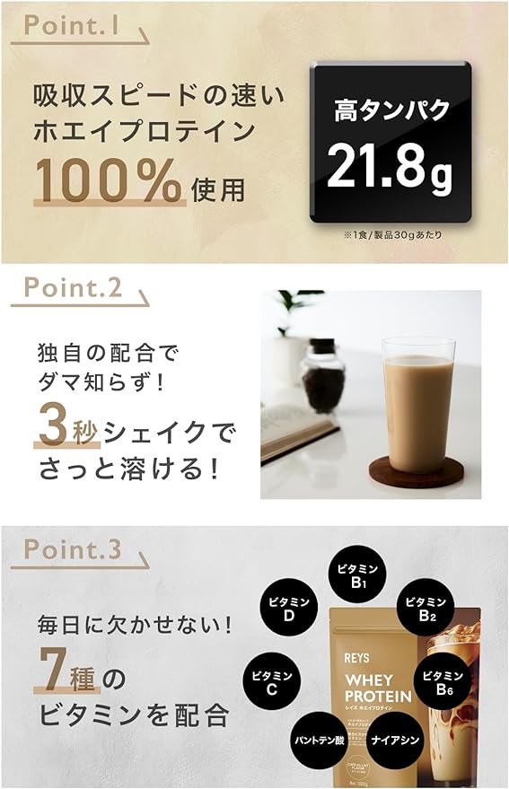 REYS Whey Protein Supervised by Noriaki Yamazawa 1kg Made in Japan Contains 7 types of vitamins WPC Protein Protein Whey Protein… (Cafe au lait flavor) - BeesActive Australia