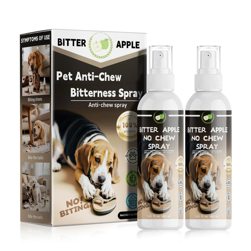 Bitter Apple Spray for Dogs to Stop Chewing, No Chew Spray for Dogs - Deterrent Spray to Protect Furniture, Shoes, Plants & Valuables - Alcohol-Free, Safe for Pets & Humans - 2Pack (2 x 100ml)6.76 oz