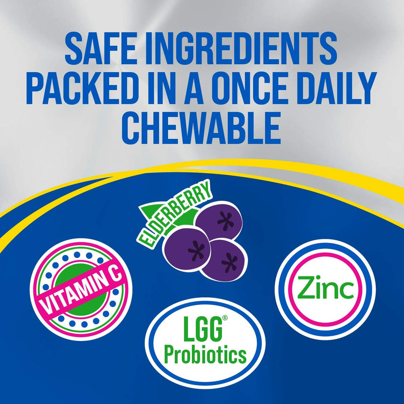 Culturelle Immune Defense Probiotic with Vitamin C,Vitamin D and Zinc + Elderberry,Non-GMO,4-in-1 Immune Support for Kids Ages 3+*,Mixed Berry Chewables,60 Count (Pack of 2) 60 Count (Pack of 2) Kids Immune Defense Probiotic