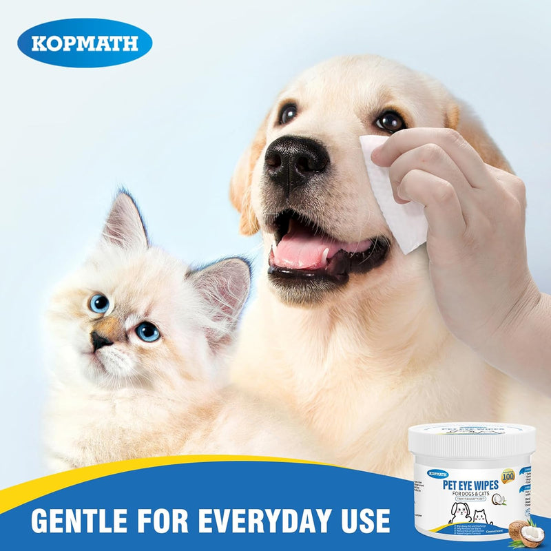 Pet Eye Wipes for Dogs and Cats, Clean Tear Stain, Big & Thick Cat Eye Wipes for Dogs, Mild Ingredient, Texturized & Presoaked Pet Eye Cleaner Pad for Discharge Crust Booger, Coconut, 100 Ct - BeesActive Australia