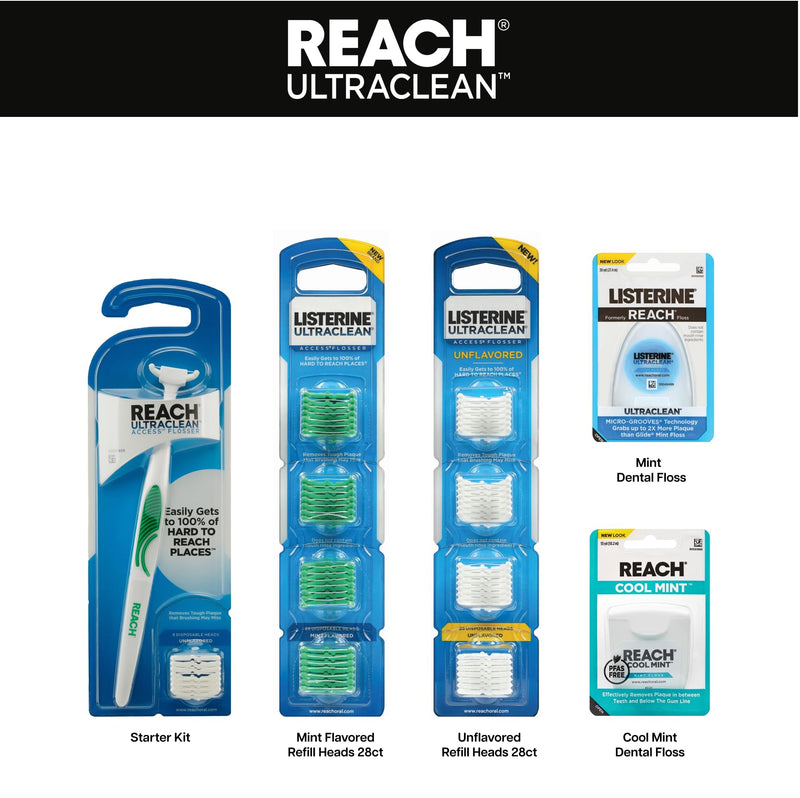 Reach Ultraclean Access Flosser Bundle, Mint, Plaque Remover for Teeth, for Hard to Reach Areas, Oral Care, PFAS-Free, 1 Flosser Starter Kit + 3 Packs Refill Heads 1 Flosser with 3 Packs of Refill Heads - BeesActive Australia