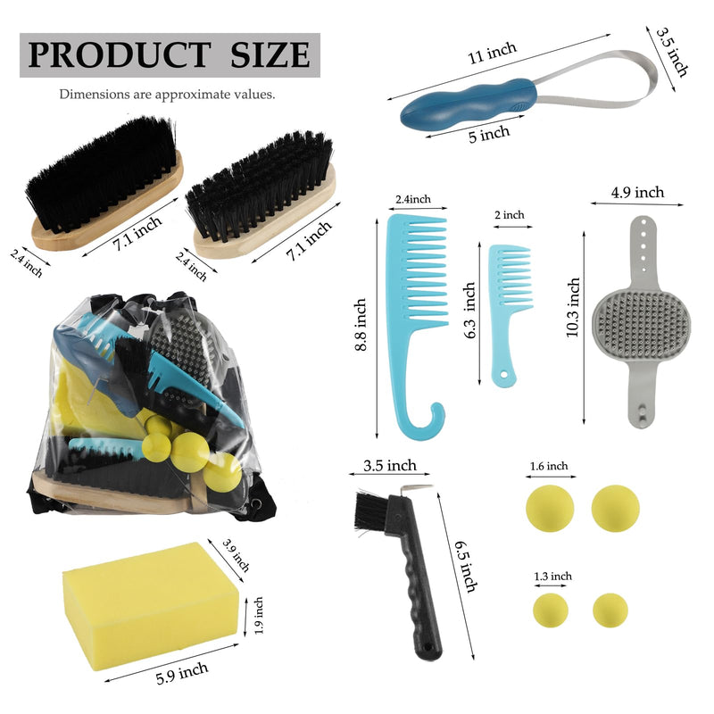 11PIC horse grooming kit,Horse cleaning set,Large and Small Curry Comb, Massage Brush, Soft and Hard Brush, Hoof Pick, Sweat Scraper, Bathing Sponge, Horse Ear Plugs, Folding Storage Bucket - BeesActive Australia
