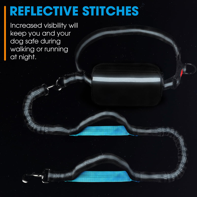Hands Free Dog Leash with Waist Belt – No-Pull Bungee, Dual Padded Handles & Zipper Pouch for Running, Walking & Training – Adjustable Waist Leash for Large & Medium Dogs (Black) Black