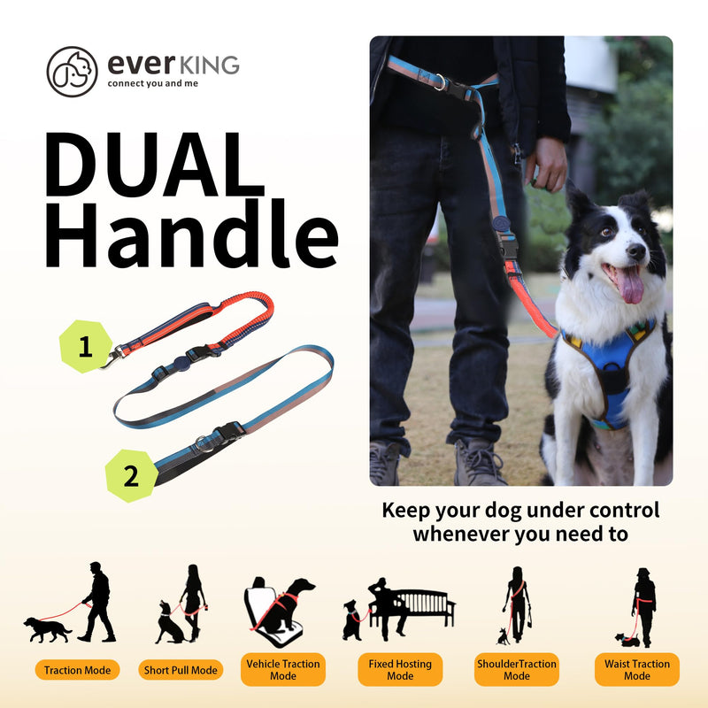 ‌EVERKING 6ft Hands-Free Dog Leash - 6-in-1 Adjustable with 360° Rotating Buckle, Night Reflective & Shock Absorbing for Large/Small Dogs (Up to 120lbs) (Dark Blue) Dark blue - BeesActive Australia