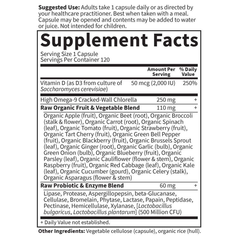 Garden Of Life D3 - Vitamin Code Whole Food Raw D3 Vitamin Supplement, 2000 Iu, Dairy and Gluten Free, Vegetarian, 120 Capsules D3 with Organic Green Cracked Wall Chlorella Plus Probiotics 120 Count (Pack of 1) - BeesActive Australia