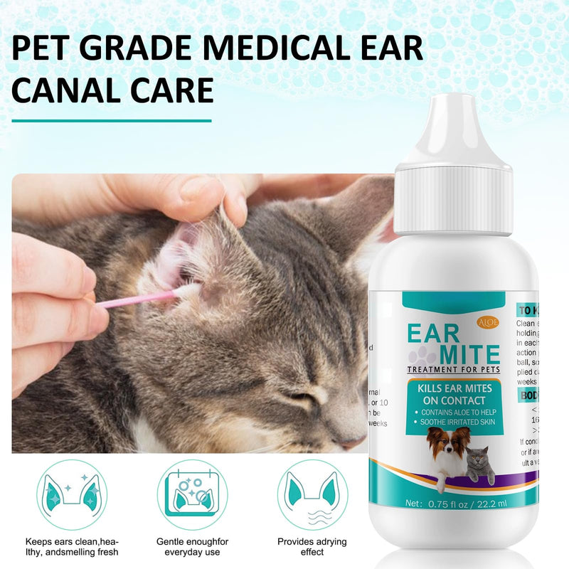 Ear Mite Treatment for Dogs & Cats, Dog Ear Drops For Infection, Dog-Ear Infection Treatment, Relieves Yeast Infections, Soothes Ears Mite Discomfort, Ears Care For Puppy Cats And Dogs 22.2ML