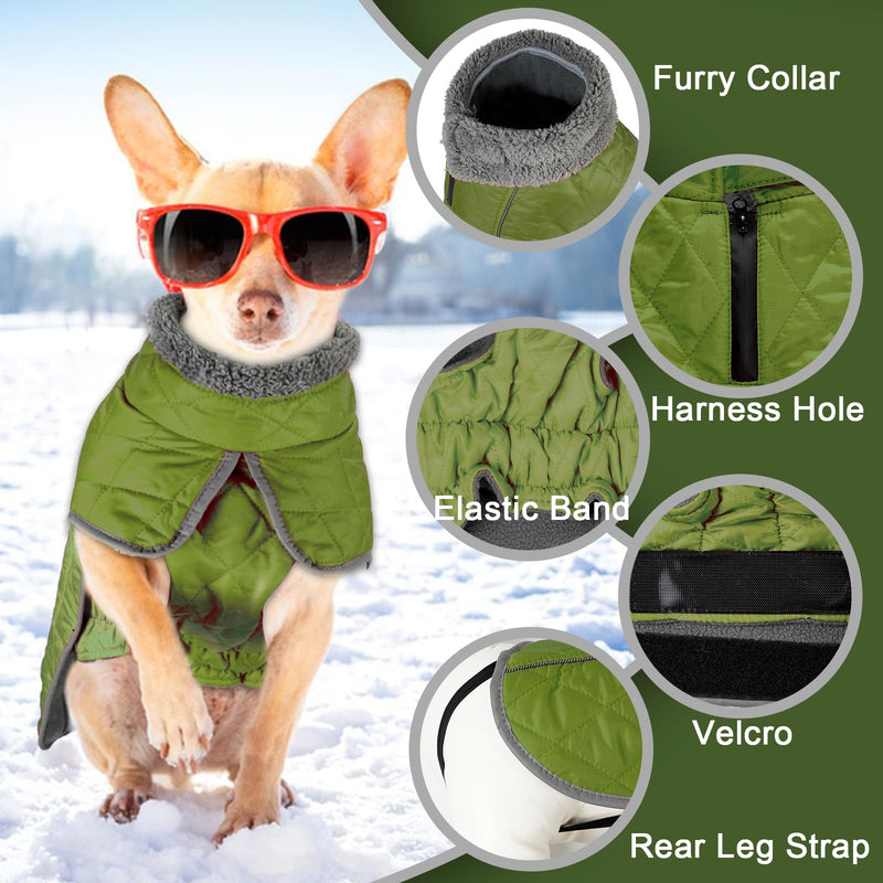 Fragralley Dog Coat, Waterproof Windproof Dog Winter Coat, Reflective Dog Cold Weather Coats with Harness Hole, Dog Warm Fleece Jacket Vest for Small Medium Large Puppy Clothes, Ideal Dog Gifts X-Large Olive - BeesActive Australia