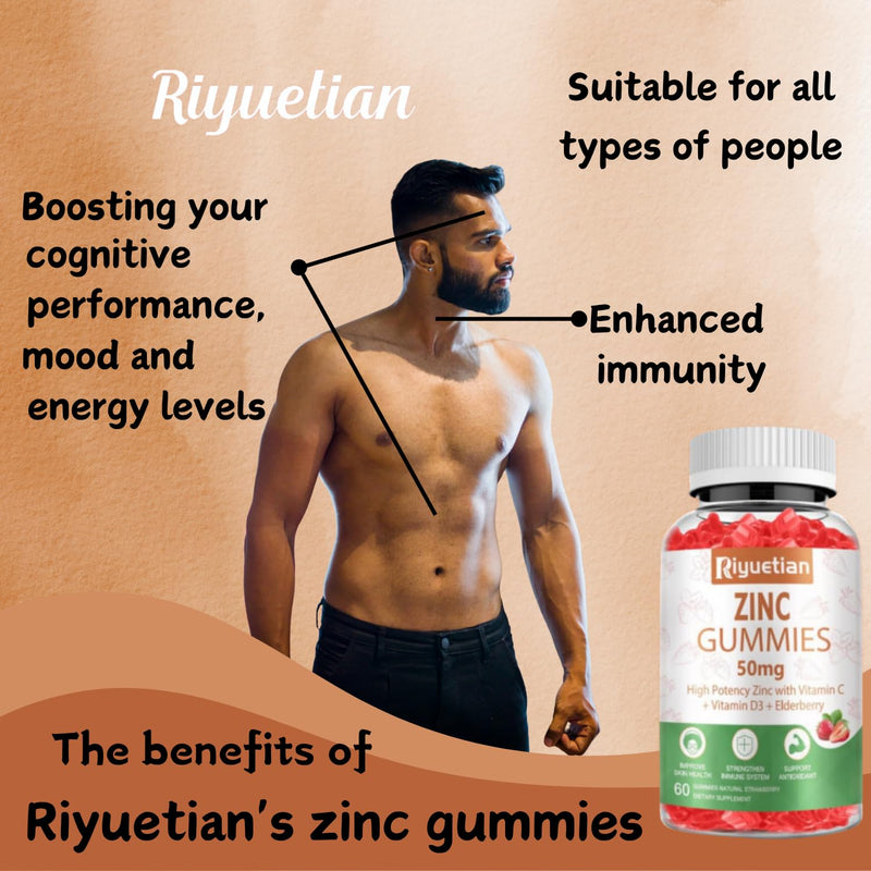 Zinc Gummies 50mg - Vitamin C, D3 & Elderberry, Echinacea, Zinc Immune Health Gummies, Non-GMO, Natural Antioxidant Supplements for Men & Women, Vegan 2 Pack 2pack