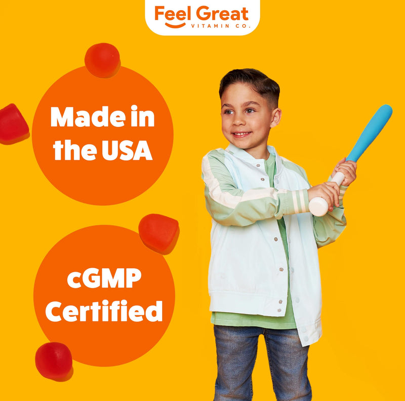 Feel Great Kids Vitamin D3 1000 IU Gummies, Bone & Immune Support, 90ct | Vitamin D3 for Immune & Bone Support, Citrus Flavor, Vegetarian Gummy, Year-Round Sunshine Nutrient Kids Vitamin D 90