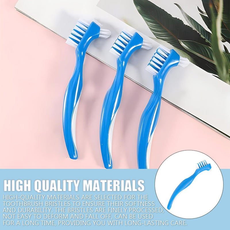 3Pcs Denture Toothbrush Double Heads Denture Brush Portable Denture Cleaning Tool Oral Care Set False Teeth Denture Cleaner Anti-Slip Handle Hygiene Denture Brush,Blue - BeesActive Australia