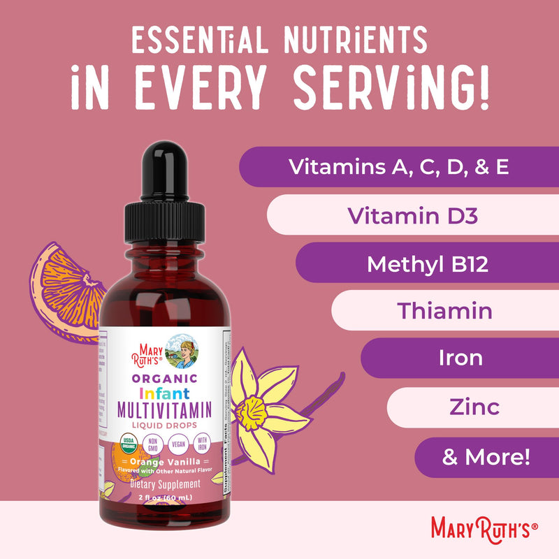 MARYRUTH'S USDA Organic Multivitamin Drops for Infants w/Iron | With Iron, USDA Organic, Immune Support & Overall Wellness, Vegan, Non-GMO Infant Multi + Iron