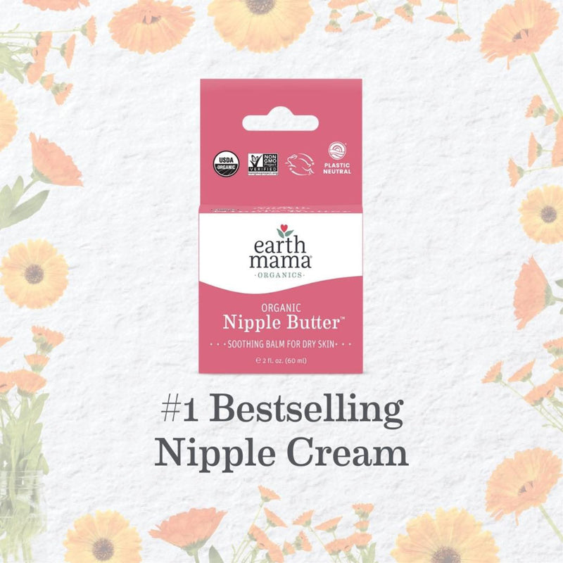 Organic Nipple Butter™ Breastfeeding Cream by Earth Mama | Postpartum Essentials Safe for Nursing, Non-GMO Project Verified, No Lanolin, 2-Fluid Ounce 2 Fl Oz (Pack of 1) - BeesActive Australia